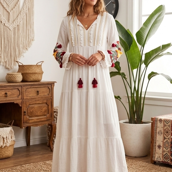 anthropologie embroidered maxi dress Floral Embroidered Maxi Dress
